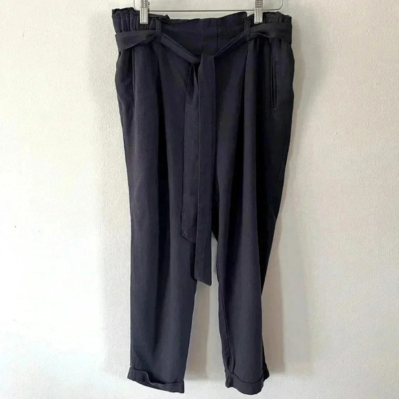 Cali 1850 Pants - Cali 1850 Linen Blend Navy Blue Paperboy Waist Cropped Pants Size Medium
